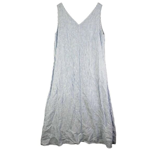 Talbots Dress Size 10 Solid White Striped Coastal Sleeveless Linen Lagenlook - Picture 3 of 7